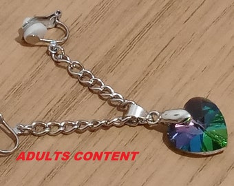 Rainbow Crystal Heart VCH Adult Intimate Jewellery - Non Piercing. Perfect gift for Her. Unique Jewellery Handmade in the UK