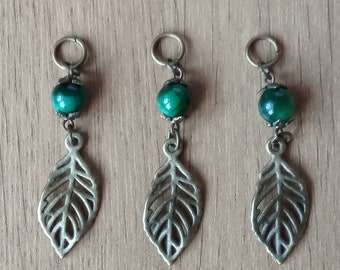 Antique Bronze Leaf Hair Charm Set with Green Tigers Eye Gemstones. Autumn Gift for Her. Unique OOAK Jewellery Handmade in the UK