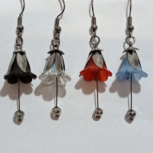 Lucite Flower Earrings - 4 colours & closures in gunmetal colour findings. Beautiful Gift. Unique Jewellery Handmade in UK