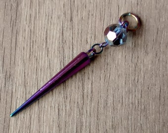Rainbow Spike Cone Rivet Hair Charm on Ring for Dreadlocks and Braids. Unique Universal Gift Handmade in the UK