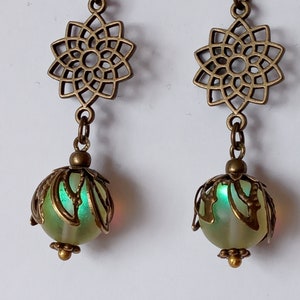 Antique Bronze Lotus Flower Crystal Earrings with 5 closures to choose from. Unique gift for Her. Victorian Style Jewellery Handmade UK