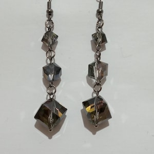 Rainbow Crystal Cube Statement Earrings finished in gunmetal black colour. Unusual Gift. Unique Jewellery Handmade in the UK