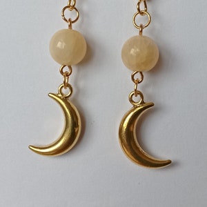 Antique Gold Crescent Moon Earrings with Jade Gemstones. Gold colour findings. Universal Beautiful Gift. Unique Jewellery Handmade in the UK