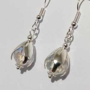 Fairycore Flower Earrings with Clear Precious Fairy Crystals and closures to choose from. Cheap Unique Gift. Handmade UK Jewellery