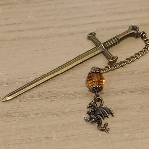 Antique Bronze Sword Bookmark with Dragon and Crystal. Unique gift for people who love reading books. Unique OOAK jewelry handmade in the UK