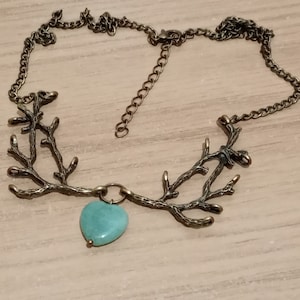 Antique Bronze Branches with Aventurine Heart Necklace with choice of length. Unique Forest Fairy Gift Handmade in UK