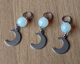 Steel Fairy Hair Charm: Crescent Moon with Opalite Crystal for Dreadlocks and Braids. Unique Jewellery Handmade in the UK. Magic of steel