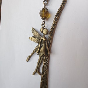 Antique Bronze Winged Fairy Bookmark with Topaz Glass Bead. Unique Novelty Gift Handmade in the UK