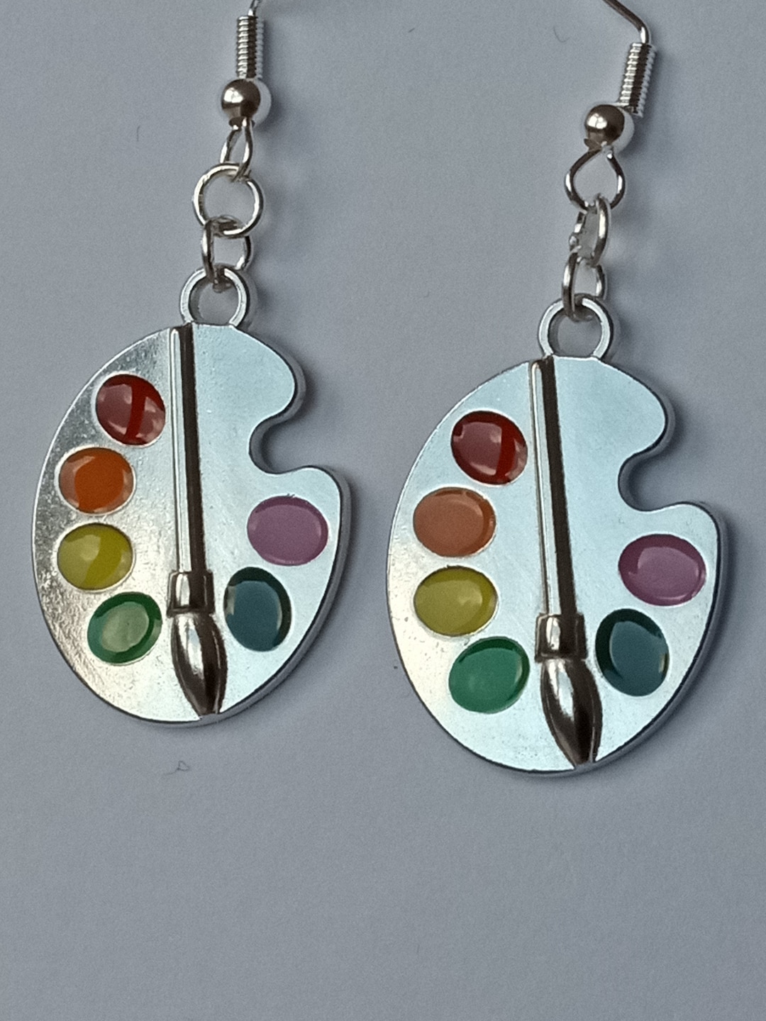 Silver Rainbow Paint Palette Earrings With Closures to Choose Etsy