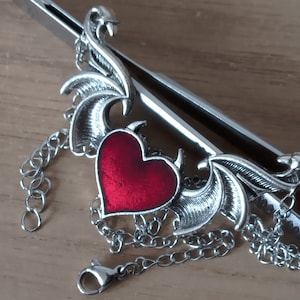 Silver Bloody Red Winged Heart Halloween Necklace Choker with Crystals and choice of length. Unique Jewellery Gift Handmade in the UK