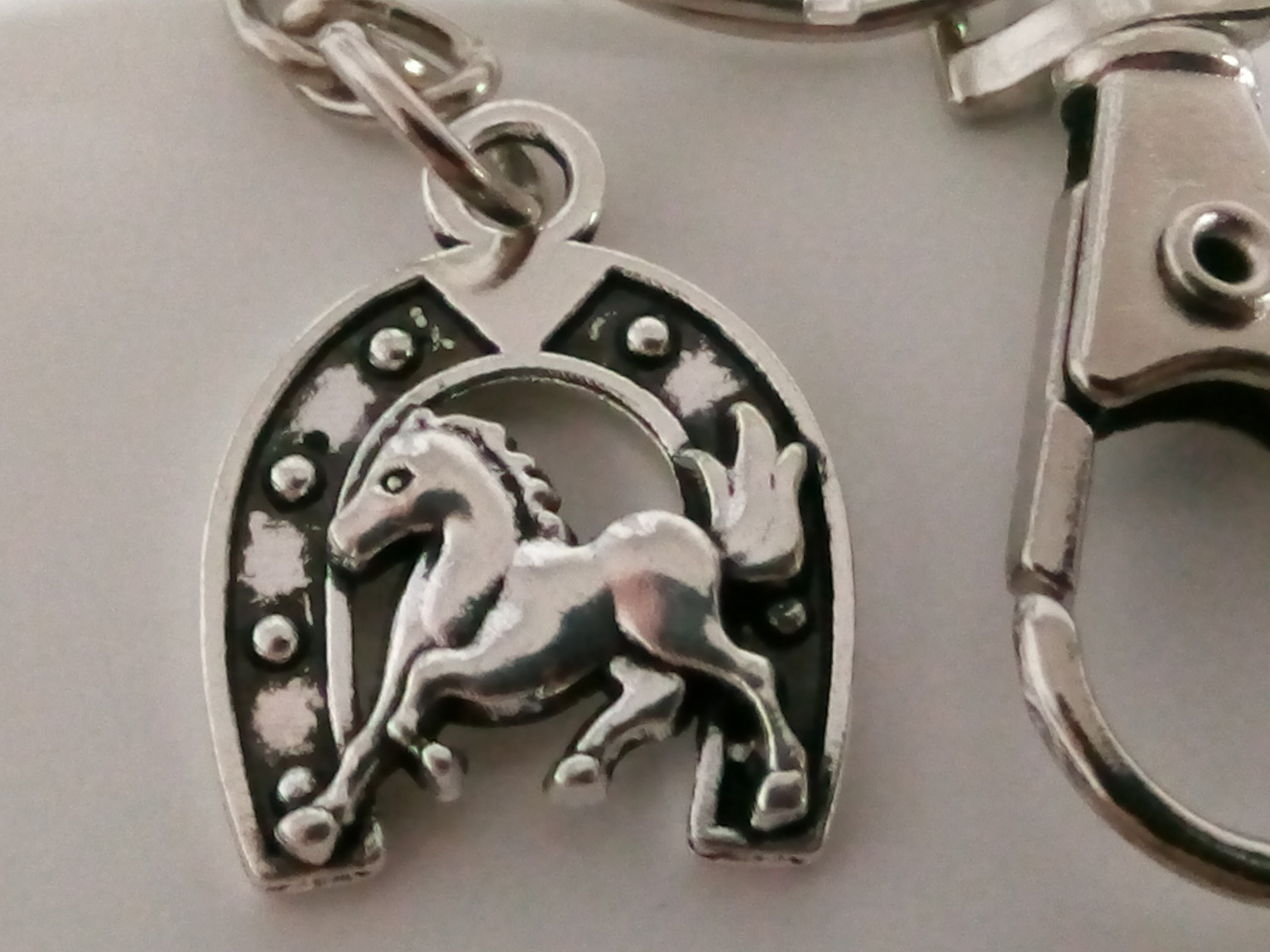 Keychain Silver Horse Shoe Pendant on Keyring Unique perfect Etsy