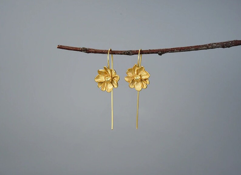 Handmade flower earrings. 925 silver and 18k gold plated Etsy