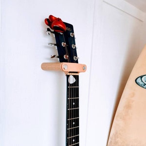 Oak & Leather Guitar Holder Wall Mount Guitar Stand. image 1