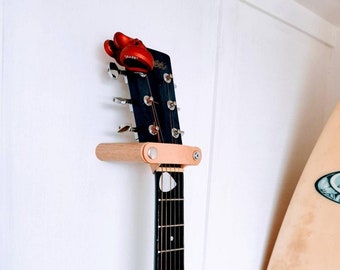 Oak & Leather Guitar Holder Wall Mount | Guitar Stand.