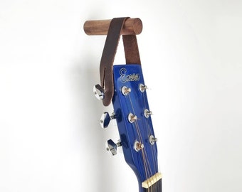 Walnut & Leather Guitar Holder Wall Mount.