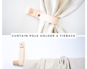 Curtain Pole Strap & Tie back / Leather Curtain Holder, Leather Strap curtain Tie, Leather Holdback, Curtain Rod Holder and Tie