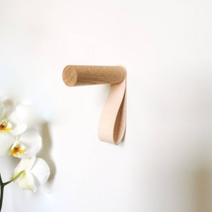 Oak and Leather Wall Hook / Coat Hook / Clothes Hanger image 3