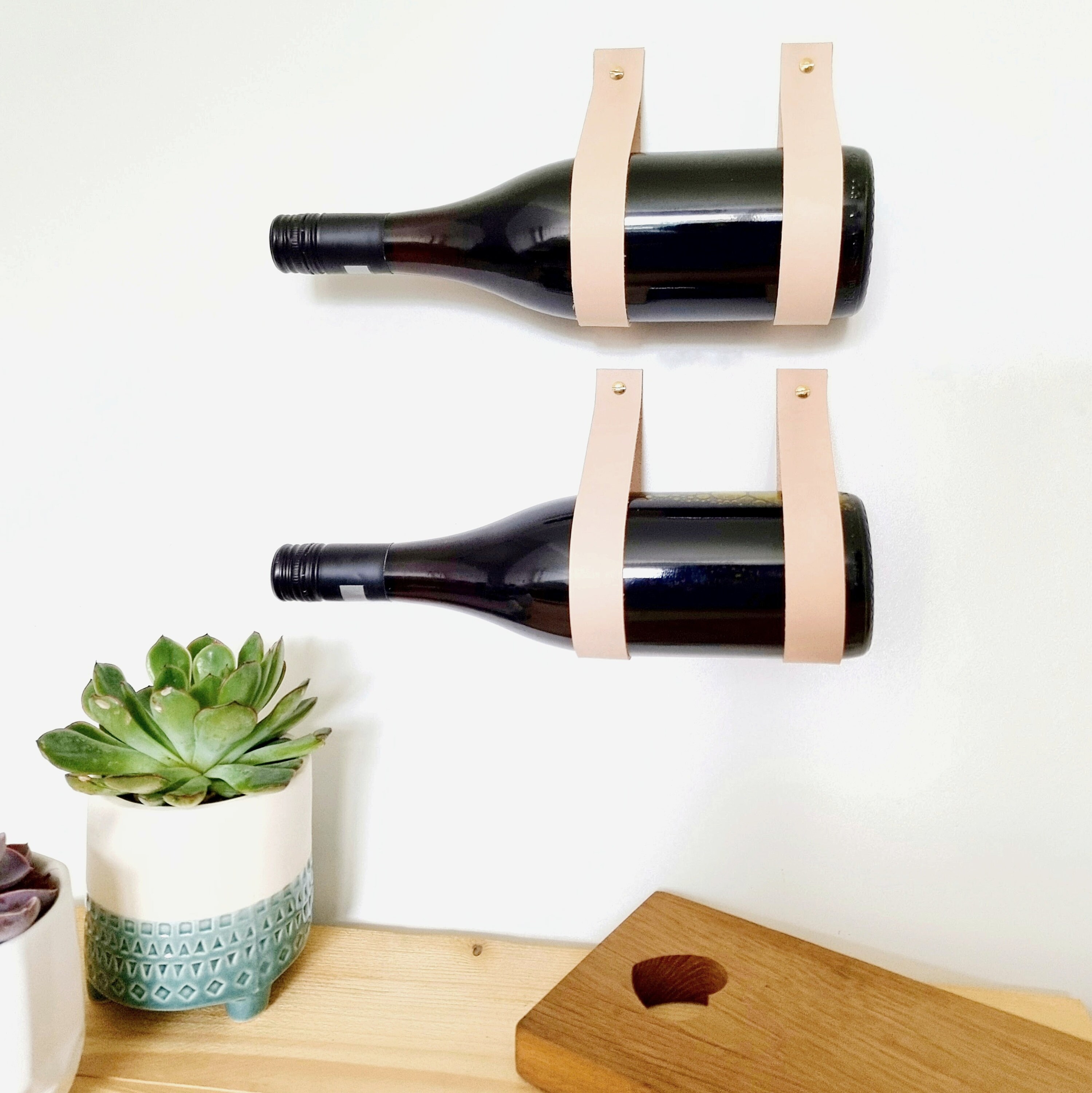 Leather strap store wine rack