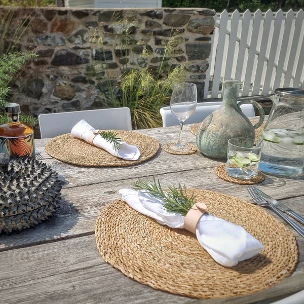 Rattan Placemat and coaster - Wicker placemat - BBQ / Wedding table setting - Boho Style.