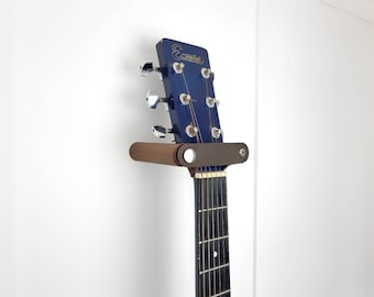 Walnut & Leather Guitar Holder Wall Mount.