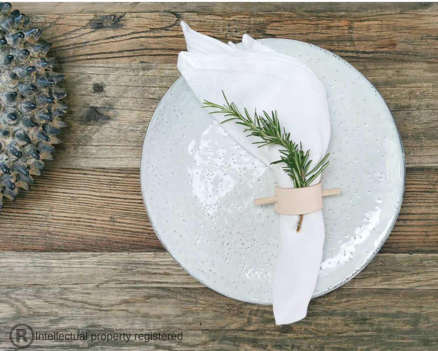 Porte-Serviettes Bracelet en Cuir et Bouleau, Dressing de Table Fait Main.