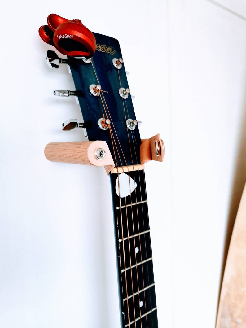 Oak & Leather Guitar Holder Wall Mount Guitar Stand. image 6