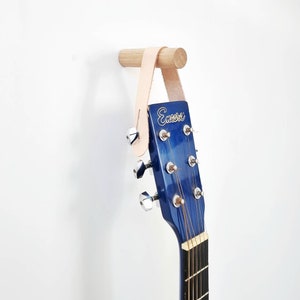 Oak & Leather Guitar Holder Wall Mount.