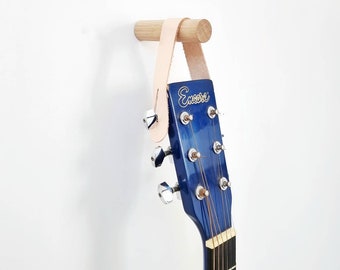 Oak & Leather Guitar Holder Wall Mount.