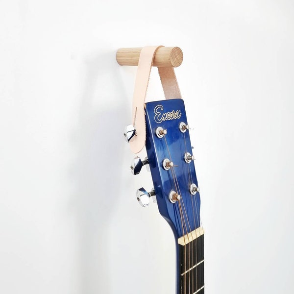 Oak & Leather Guitar Holder Wall Mount.