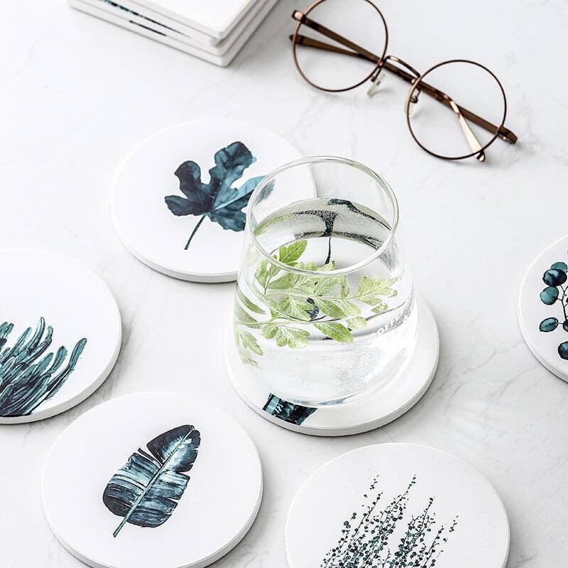 Ceramic Print Coaster, Costal Decor Tableware - Boho Style. Round