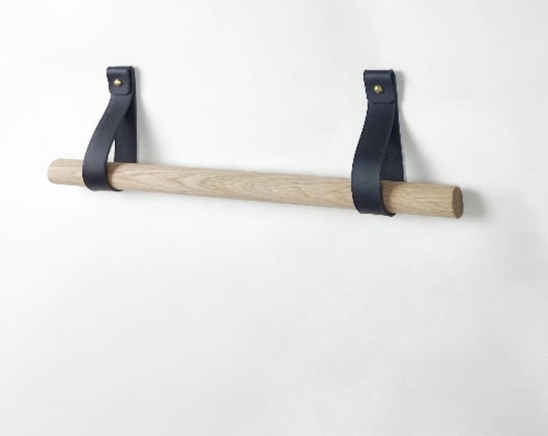 Oak & Leather towel holder / towel rail image 6