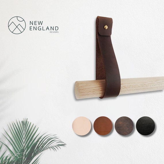 Curtain Rod holder / Pole holder (SOLD AS A PAIR), Leather Strap curtain hanger, Curtain Rod bracket. * Pole not included