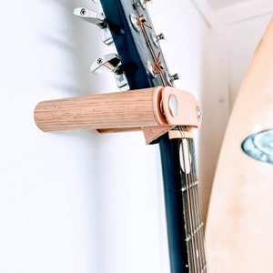 Oak & Leather Guitar Holder Wall Mount Guitar Stand. image 4