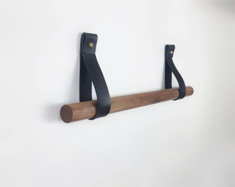 Oak & Leather towel holder / towel rail image 8