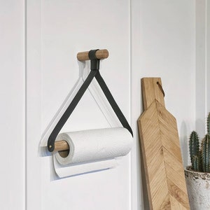 Portasciugamani in rovere e pelle / Portarotolo da cucina