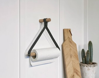 Paper Towel Holder Oak & Leather / Kitchen Roll holder