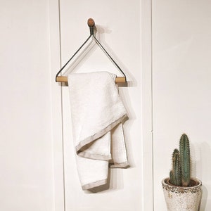 Towel rail / Towel holder made from Oak and Leather