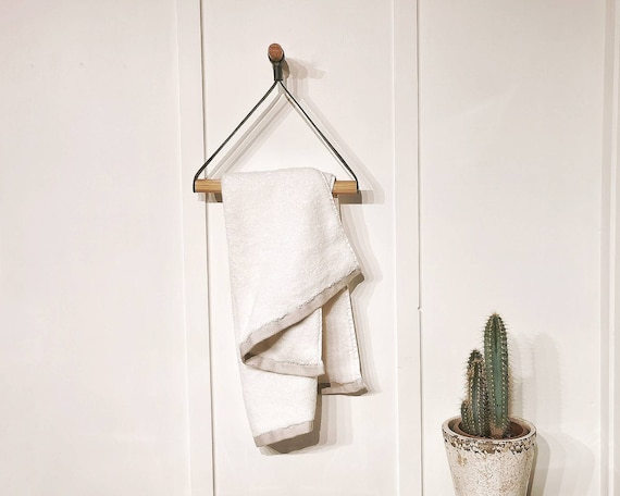 Towel Rail Towel Holder Made From Oak and Leather Etsy