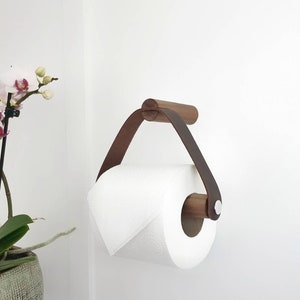 Toilet Roll Holder Walnut & Leather / Toilet paper holder