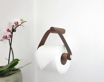 Toilet Roll Holder Walnut & Leather / Toilet paper holder