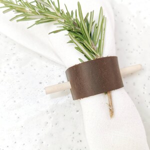 Napkin rings Leather Strap and Birch, handmade table dressing. image 7