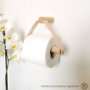 Toilet Roll Holder Oak & Leather / Toilet paper holder