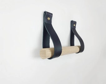 Oak & Leather toilet roll holder