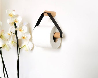 Toilet Roll Holder Oak & Leather / Toilet paper holder