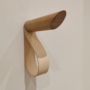 Oak and Leather Wall Hook / Coat Hook / Clothes Hanger