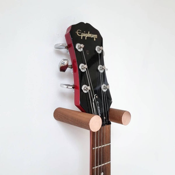 Walnut & Copper Floating Guitar Holder Wall Mount / minimalist simple guitar rack