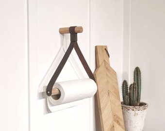 Paper Towel Holder Oak & Leather / Kitchen Roll holder