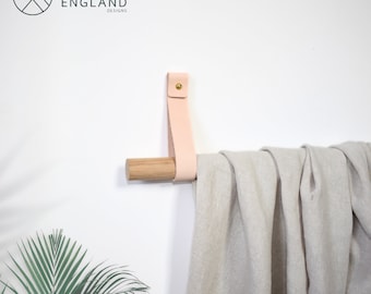 Oak & Leather towel holder / towel rail