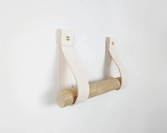 Oak & Leather toilet roll holder