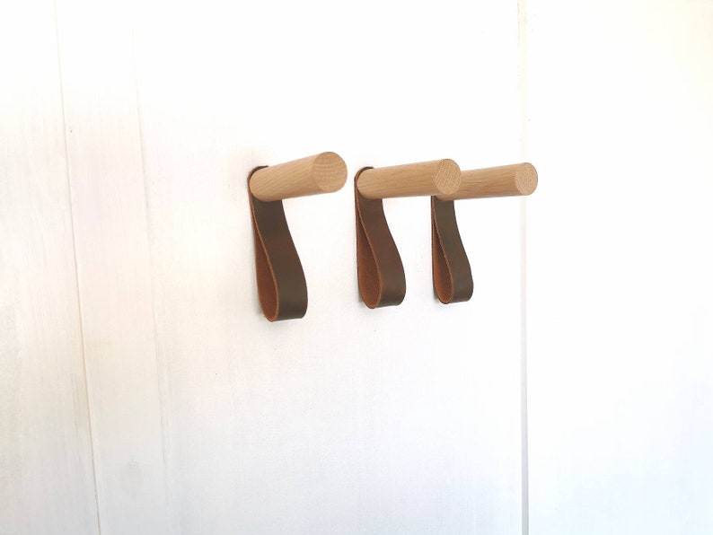 Oak and Leather Wall Hook / Coat Hook / Clothes Hanger image 8